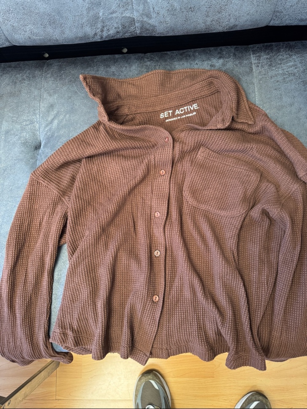 SET Active Brown Waffle-Knit Button-Up Shirt